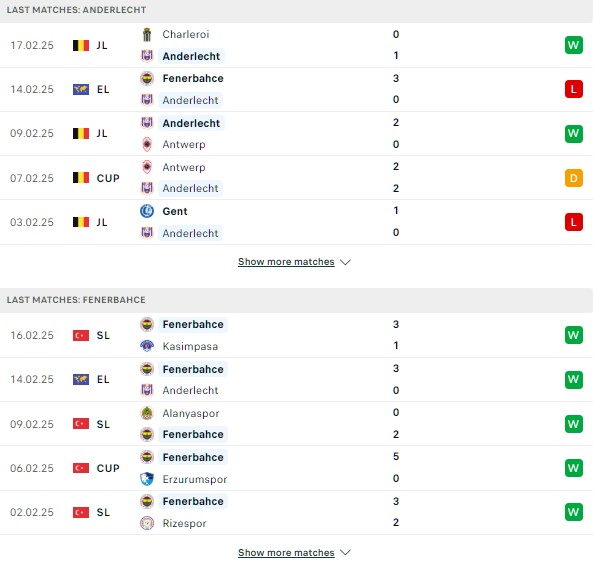 Phong độ Anderlecht vs Fenerbahce